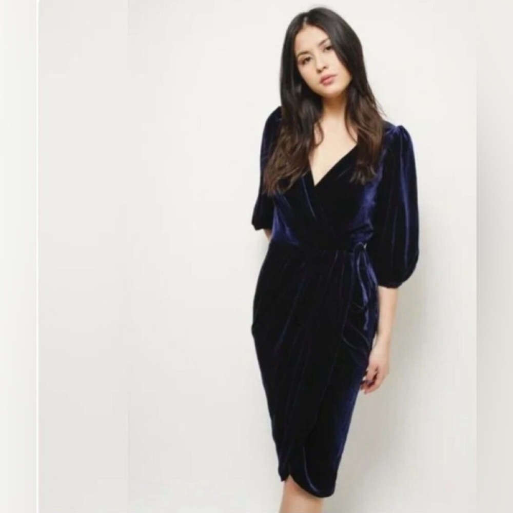 Lucy Paris Velvet Midi Dress in Deep Blue